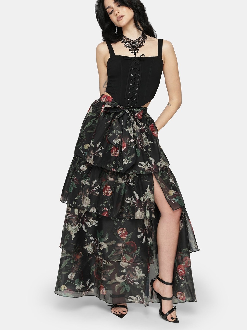 Disturbia Anara Fruit Print Tiered Skirt